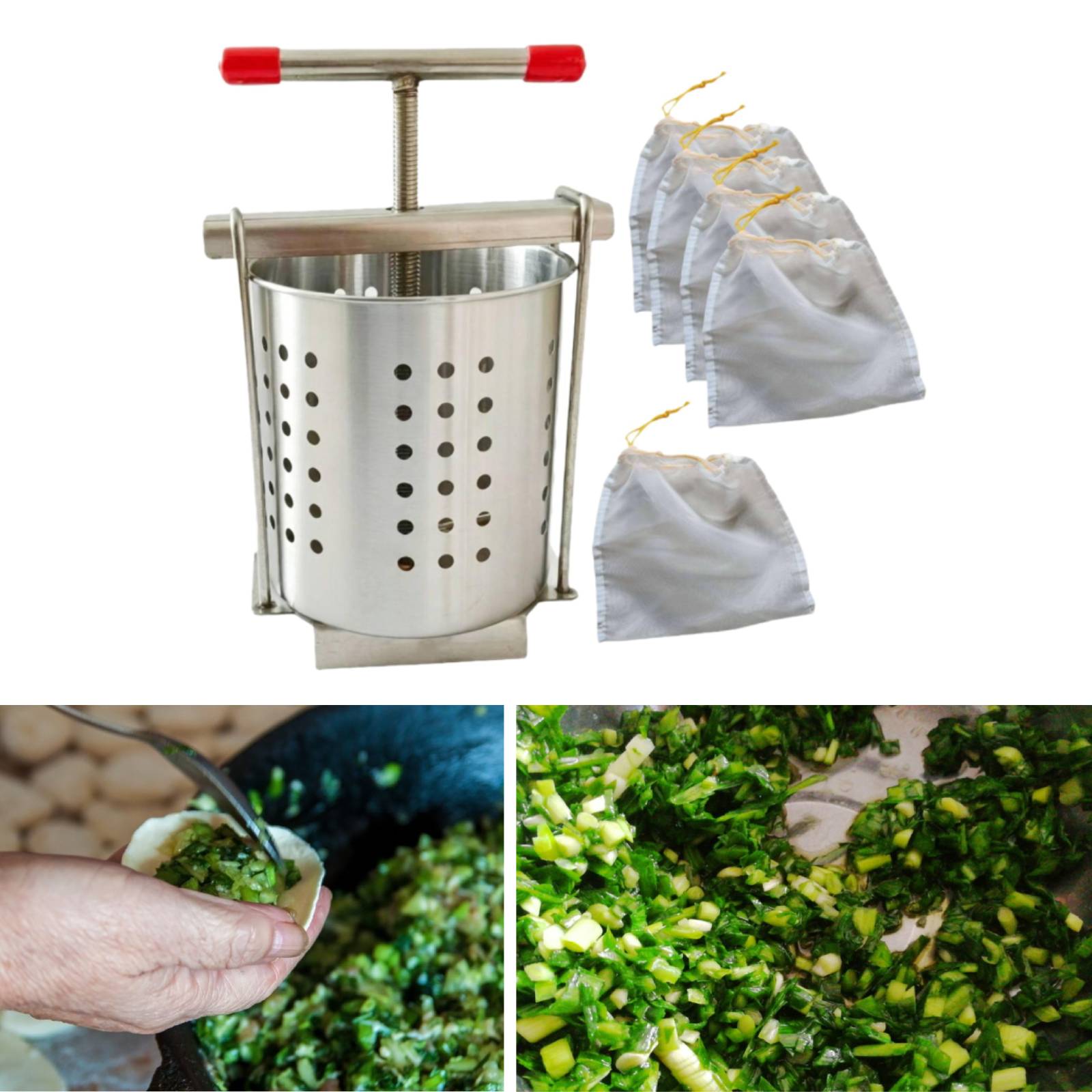 Kitchen Gadgets Dumpling Maker - ステンレス製手動ジューサー、家庭用フルーツジュースメーカー、野菜脱水器、餃子の具材用、水切り器、キッチングッズ
