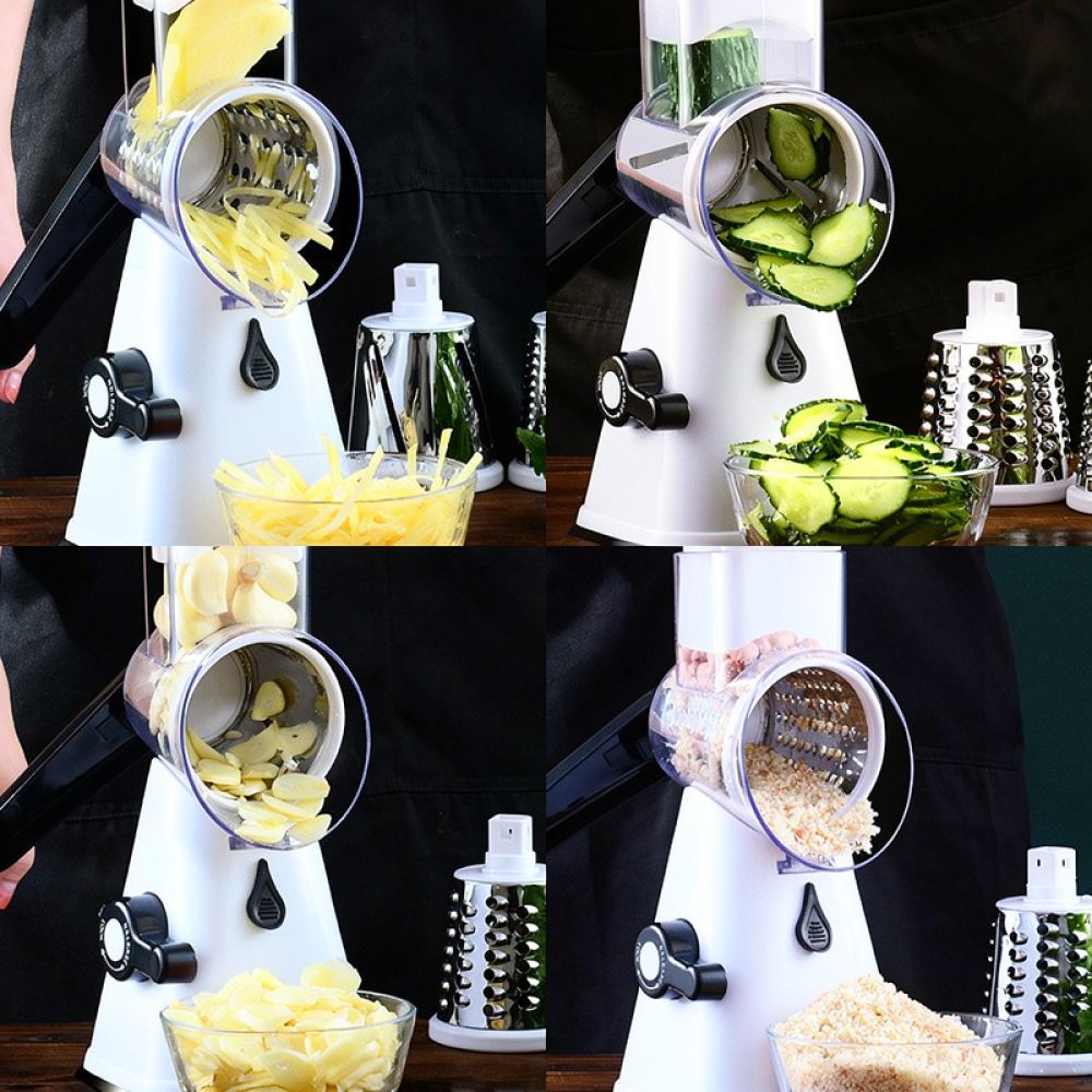 Kitchen Helper Gadgets - 回転式フードスライサー、おろし器、野菜カッター。手動式で、サラダ、じゃがいも、ニンジンなどの調理に便利なキッチン用品。